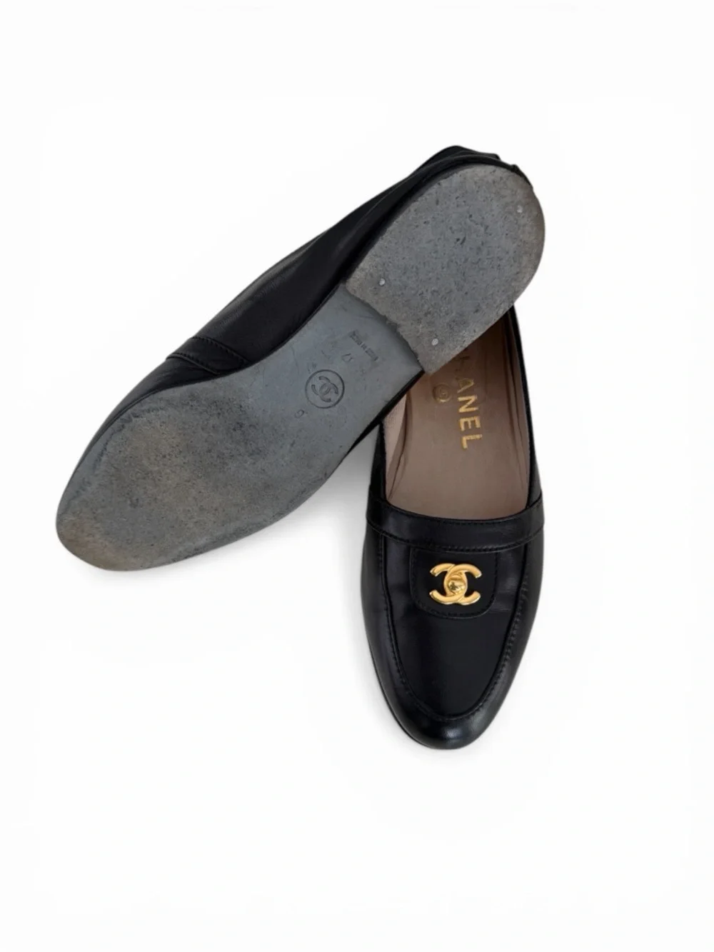 CHANEL CC TURNLOCK Logo Black Leather Loafers | EU 37 | Rare | 24K Gold Plated - Picture 8 of 13